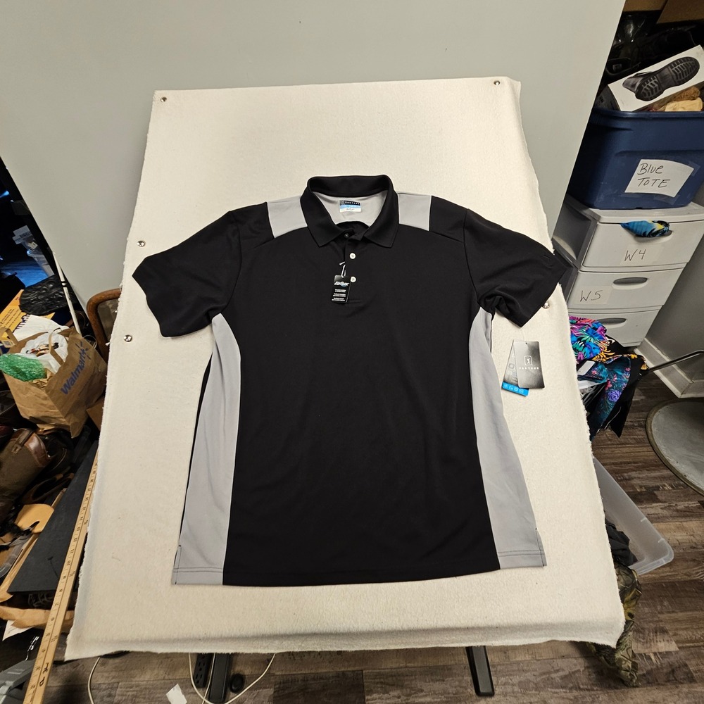 PGA Tour Airflux Mesh‎ Polo Shirt Mens XXL Black Grey Short Sleeve Golf Top NEW